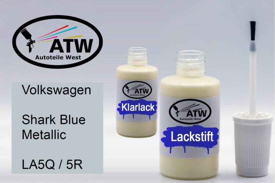 Volkswagen, Shark Blue Metallic, LA5Q / 5R: 20ml Lackstift + 20ml Klarlack - Set, von ATW Autoteile West.